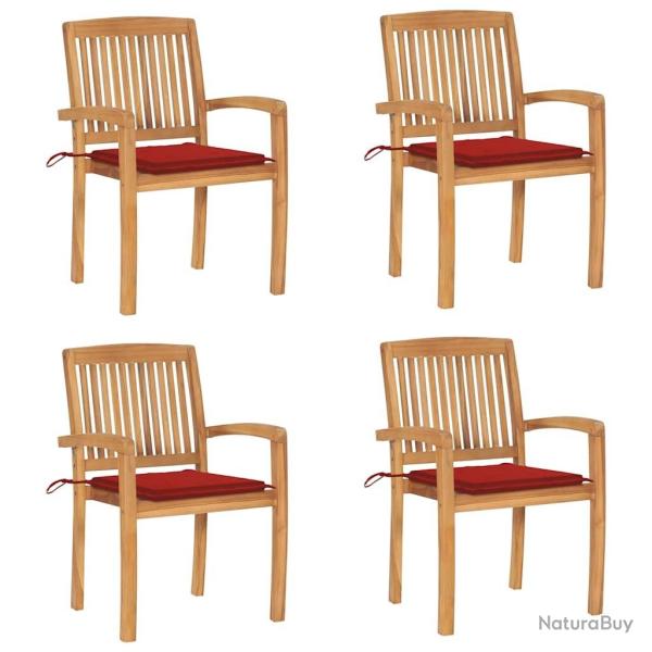 Chaises de jardin empilables avec coussins lot de 4 Teck solide