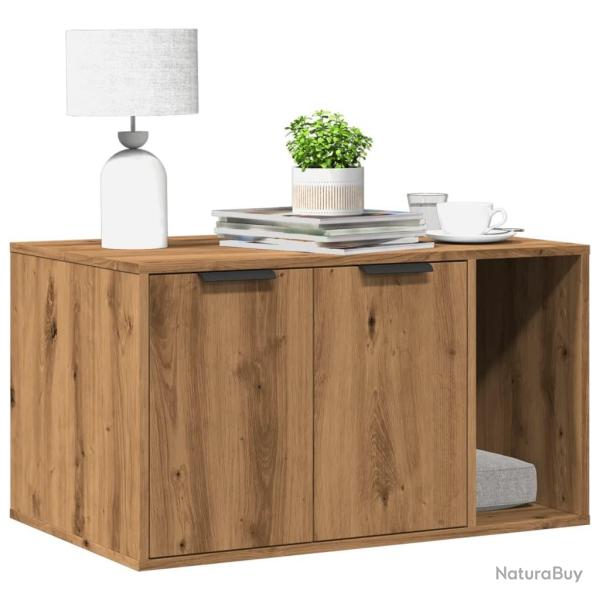 Meuble de bac � liti�re pour chat ch�ne artisanal 80x50x45 cm