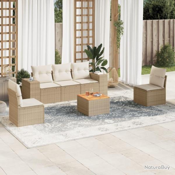 Salon de jardin avec coussins 6 pcs beige r�sine tress�e