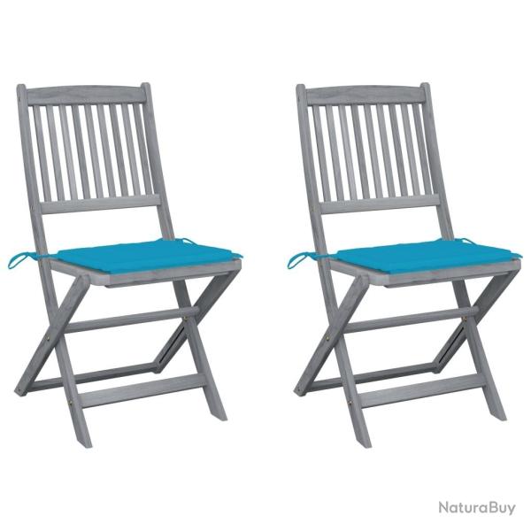 Chaises pliables d'extrieur lot de 2 et coussins Bois d'acacia