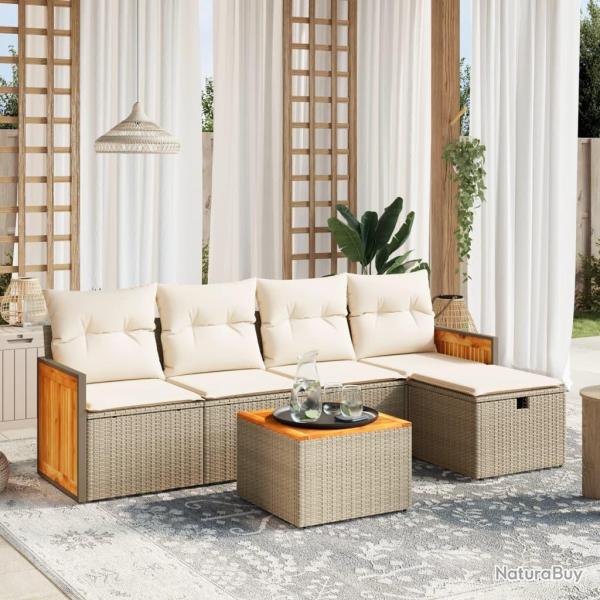 Salon de jardin avec coussins 6 pcs beige r�sine tress�e