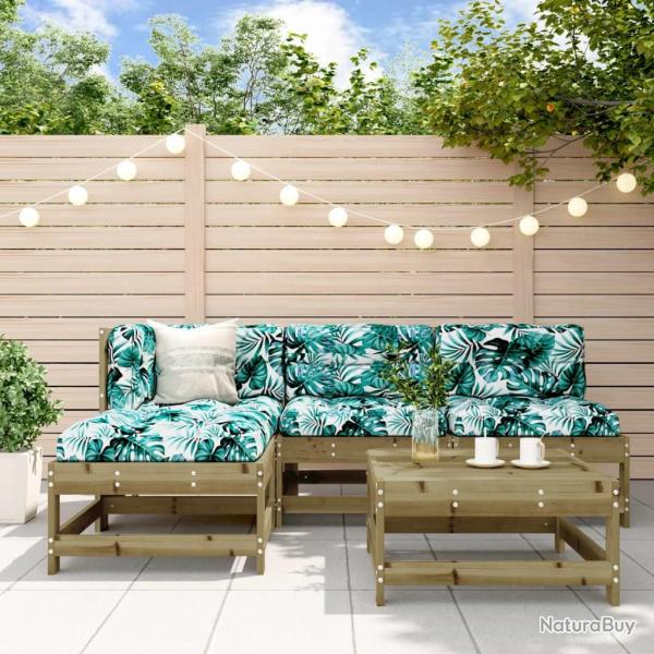 Salon de jardin 5 pcs avec coussins bois de pin imprgn