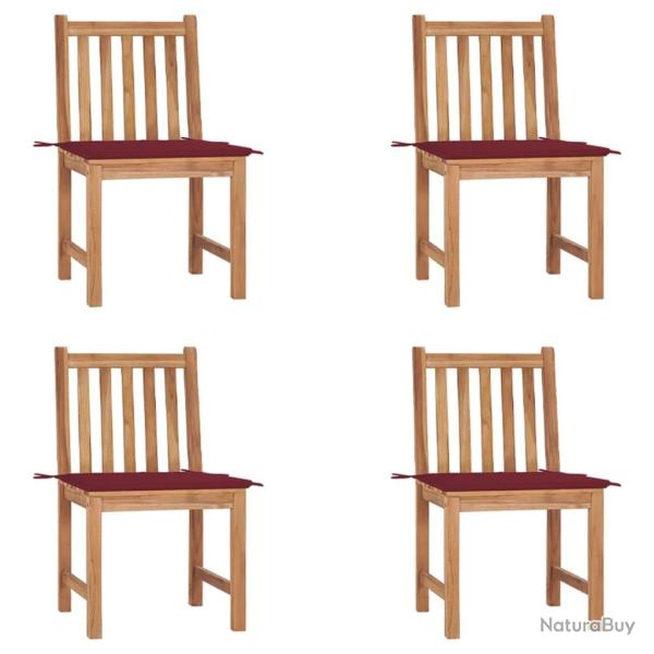Chaises de jardin lot de 4 avec coussins Bois de teck massif
