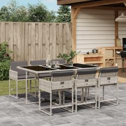 Ensemble &agrave; manger de jardin et coussins 7 pcs gris clair rotin