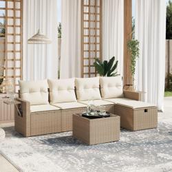 Salon de jardin avec coussins 6 pcs beige r&eacute;sine tress&eacute;e