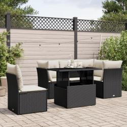 Salon de jardin 6 pcs avec coussins noir r&eacute;sine tress&eacute;e