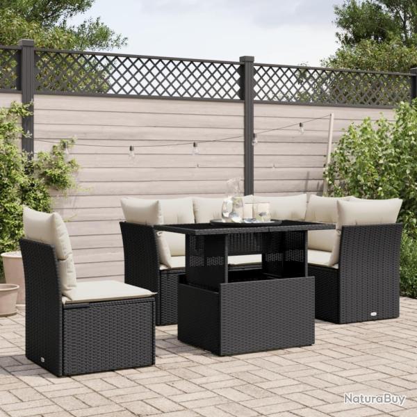 Salon de jardin 6 pcs avec coussins noir r�sine tress�e