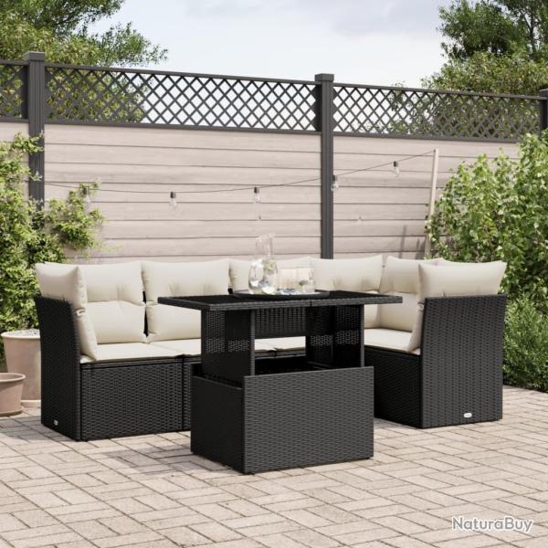 Salon de jardin 6 pcs avec coussins noir r�sine tress�e