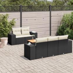 Salon de jardin 6 pcs avec coussins noir r&eacute;sine tress&eacute;e