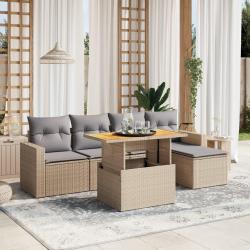 Salon de jardin avec coussins 6 pcs beige r&eacute;sine tress&eacute;e