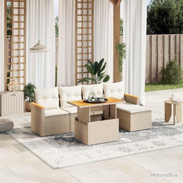Salon de jardin avec coussins 6 pcs beige r�sine tress�e