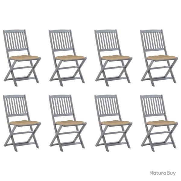 Chaises pliables d'extrieur lot de 8 et coussins Bois d'acacia
