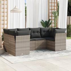 Salon de jardin 6 pcs avec coussins gris clair r&eacute;sine tress&eacute;e