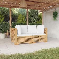 Canap&eacute;s d'angle de jardin et coussins 2 pcs Bois teck massif
