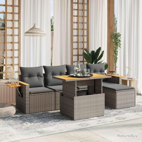 Salon de jardin 6 pcs avec coussins gris r�sine tress�e