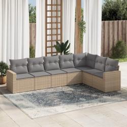 Salon de jardin avec coussins 7 pcs beige r&eacute;sine tress&eacute;e