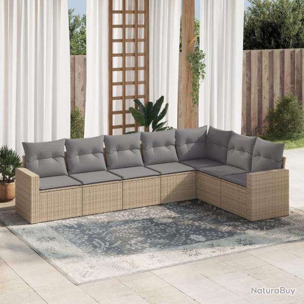 Salon de jardin avec coussins 7 pcs beige r�sine tress�e