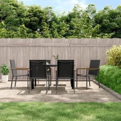 Ensemble &agrave; manger de jardin 7 pcs noir textil&egrave;ne et acier