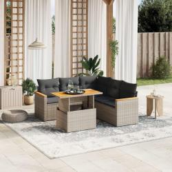 Salon de jardin 6 pcs avec coussins gris r&eacute;sine tress&eacute;e