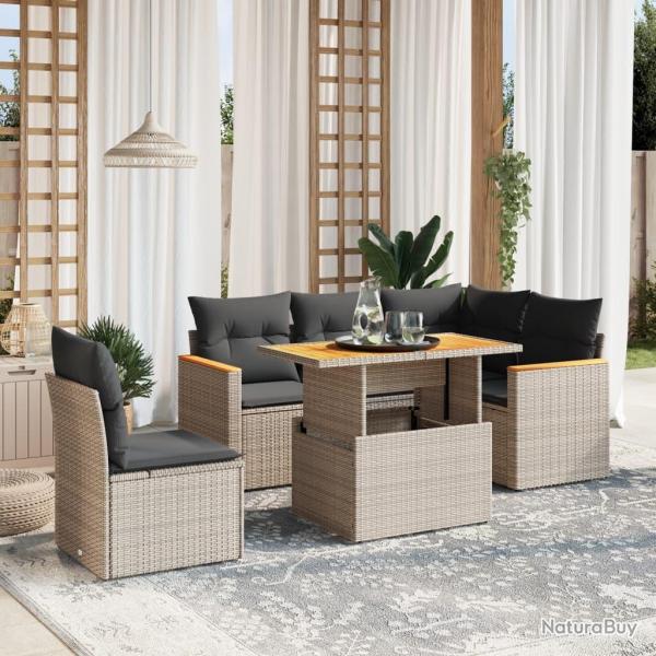 Salon de jardin 6 pcs avec coussins gris r�sine tress�e