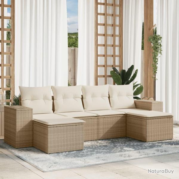 Salon de jardin avec coussins 6 pcs beige r�sine tress�e