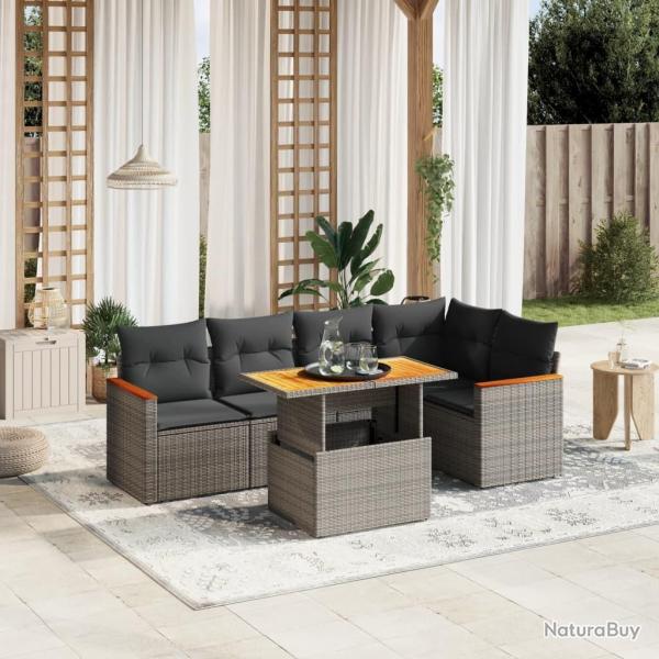 Salon de jardin 6 pcs avec coussins gris r�sine tress�e