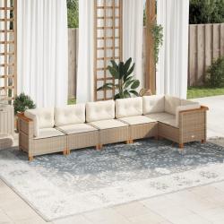 Salon de jardin avec coussins 6 pcs beige r&eacute;sine tress&eacute;e