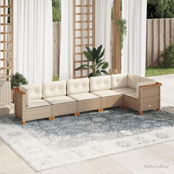 Salon de jardin avec coussins 6 pcs beige r�sine tress�e