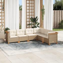 Salon de jardin avec coussins 6 pcs beige r&eacute;sine tress&eacute;e