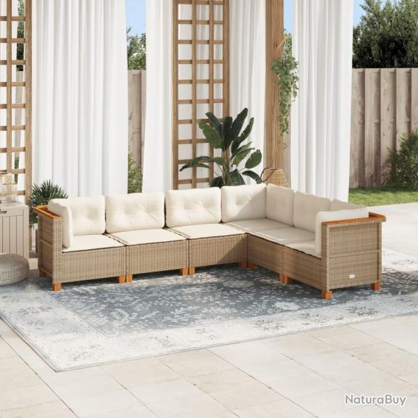 Salon de jardin avec coussins 6 pcs beige r�sine tress�e