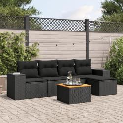 Salon de jardin 6 pcs avec coussins noir r&eacute;sine tress&eacute;e
