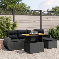 Salon de jardin 6 pcs avec coussins noir r&eacute;sine tress&eacute;e