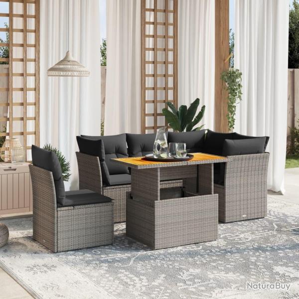 Salon de jardin 5 pcs avec coussins gris r�sine tress�e