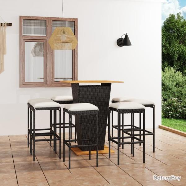 Ensemble de bar de jardin 9 pcs et coussins R�sine tress�e Noir