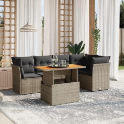 Salon de jardin 5 pcs avec coussins gris r&eacute;sine tress&eacute;e