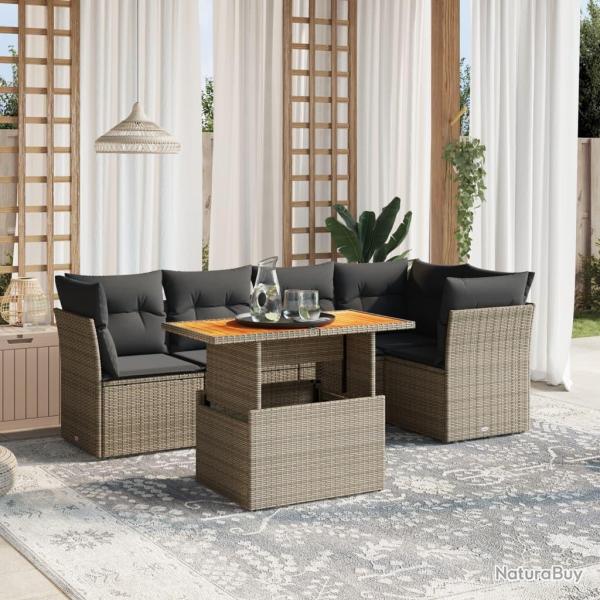 Salon de jardin 5 pcs avec coussins gris r�sine tress�e