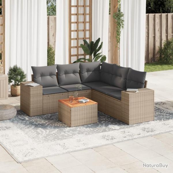 Salon de jardin avec coussins 6 pcs beige r�sine tress�e