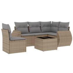 Salon de jardin avec coussins 6 pcs beige r&eacute;sine tress&eacute;e