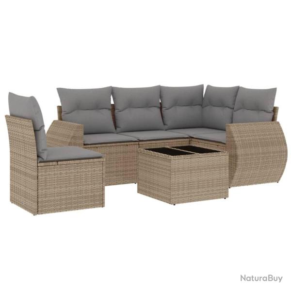 Salon de jardin avec coussins 6 pcs beige r�sine tress�e