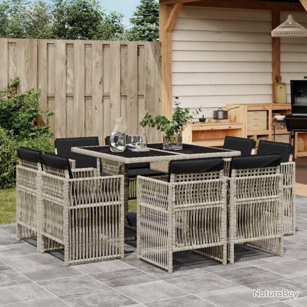 Ensemble � manger de jardin et coussins 9 pcs gris clair rotin