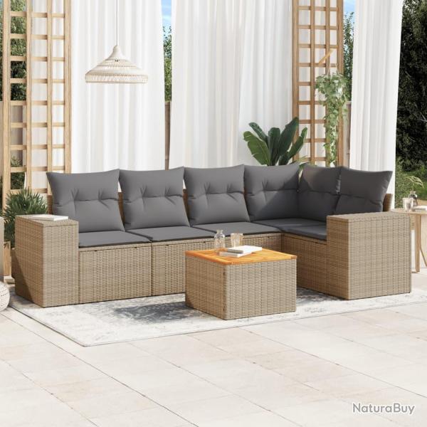 Salon de jardin avec coussins 6 pcs beige r�sine tress�e