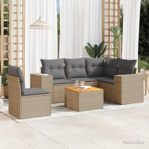 Salon de jardin avec coussins 6 pcs beige r�sine tress�e
