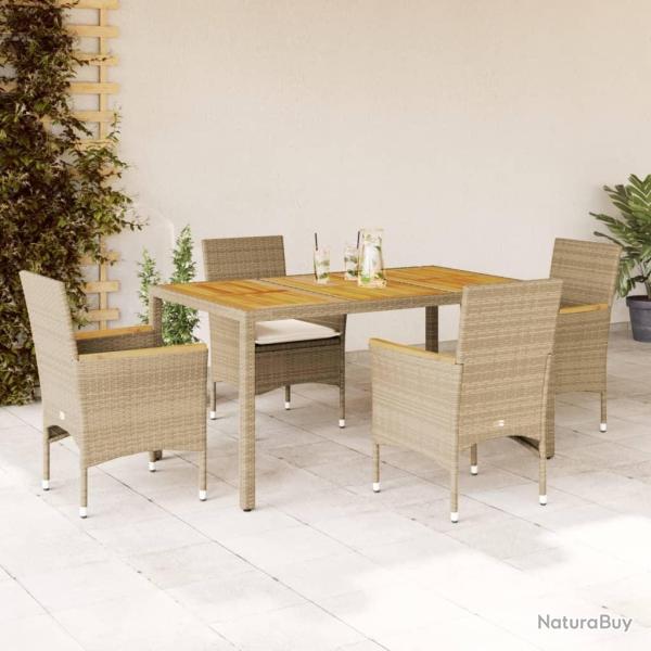 Ensemble � manger de jardin et coussins 5pcs beige rotin acacia