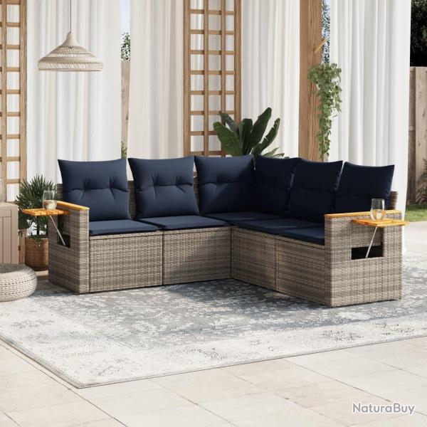 Salon de jardin 5 pcs avec coussins gris r�sine tress�e