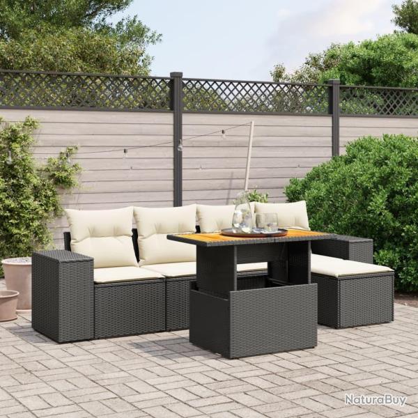 Salon de jardin 6 pcs avec coussins noir r�sine tress�e
