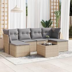 Salon de jardin avec coussins 7 pcs beige r&eacute;sine tress&eacute;e