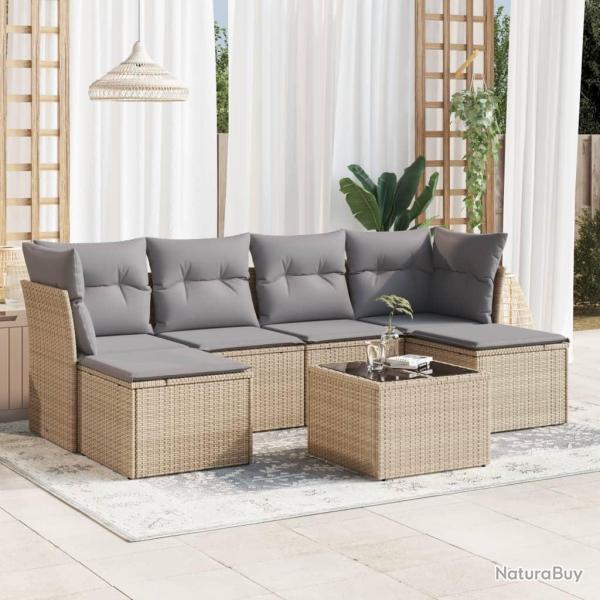 Salon de jardin avec coussins 7 pcs beige r�sine tress�e