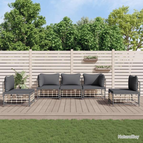 Salon de jardin 5 pcs avec coussins anthracite r�sine tress�e