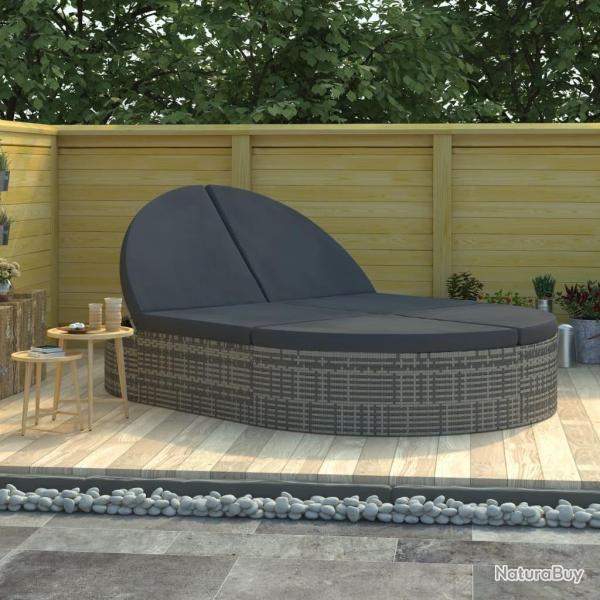 Chaise longue � 2 places avec coussins R�sine tress�e Gris