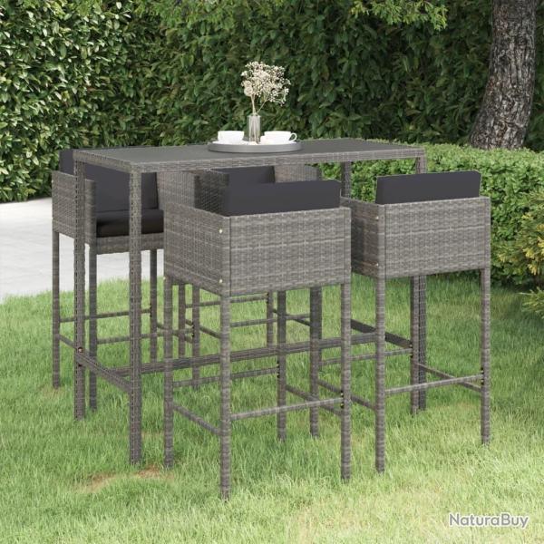 Ensemble de bar de jardin 5 pcs et coussins R�sine tress�e Gris